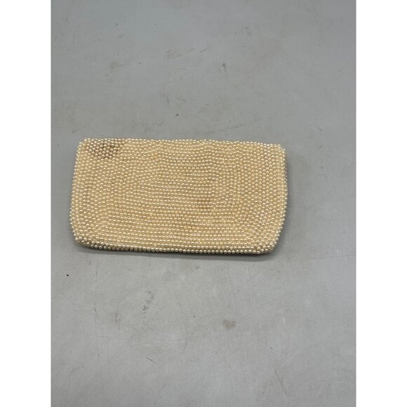 vintage Purse handbag clutch no handle pearls magnet button 2 pockets white READ - Picture 10 of 10